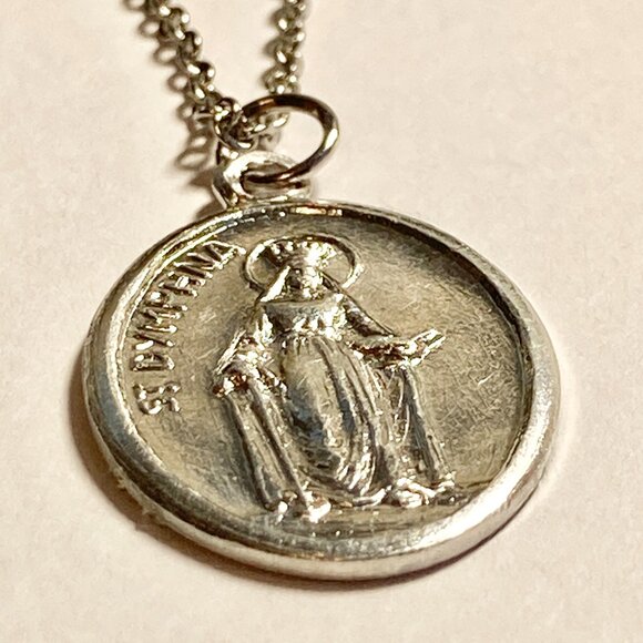 Vintage St Dymphna Necklace Irish Catholic Patron Saint Mental Health Medal 24" - Picture 5 of 12